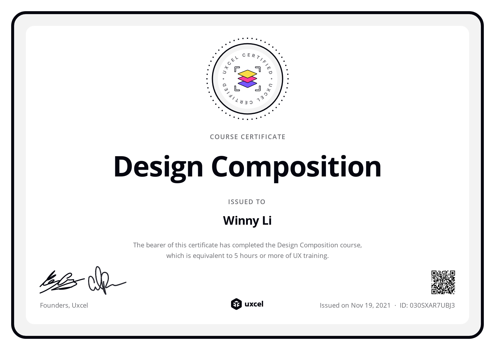Winny Li's certificate